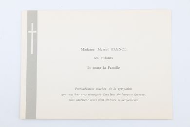 PAGNOL : Faire-part de remerciement de la famille Pagnol après le décès de Marcel Pagnol - Erste Ausgabe - Edition-Originale.com