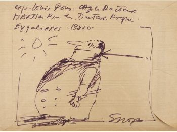 PONS : Enveloppe manuscrite envoyée à son ami Georges Raillard enrichie d'un dessin original en son verso - Signiert, Erste Ausgabe - Edition-Originale.com