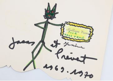 PREVERT : Carte de voeux dédicacée à son ami Baudry enrichie d'un dessin original - Libro autografato, Prima edizione - Edition-Originale.com
