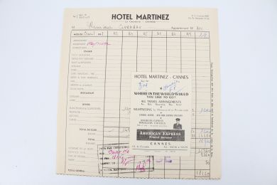 QUENEAU : Note d'hôtel de Raymond Queneau pour le Festival de Cannes 1952 - First edition - Edition-Originale.com