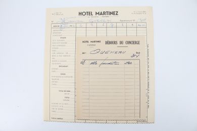 QUENEAU : Note d'hôtel de Raymond Queneau pour le Festival de Cannes 1952 - Erste Ausgabe - Edition-Originale.com