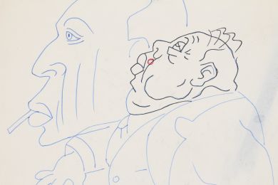 RIM : Deux dessins originaux au styllo bille bleu représentant Charles Laughton sur le même feuillet - Signiert, Erste Ausgabe - Edition-Originale.com