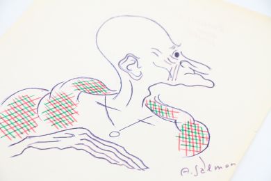 RIM : Deux dessins originaux aux feutres bleu, rouge et vert représentant le visage de son grand ami le poète André Salmon, les deux de profil et affectés d'une moue triste - Signed book, First edition - Edition-Originale.com