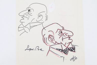 RIM : Deux dessins originaux aux feutres noirs représentant Lugné-Poe dont l'un est rehaussé au feutre rouge - Signiert, Erste Ausgabe - Edition-Originale.com