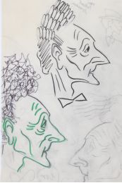RIM : Esquisses originales, sur papier calque, au stylo bille et crayons noirs représentant quatre portraits de Jean Cocteau - Autographe, Edition Originale - Edition-Originale.com