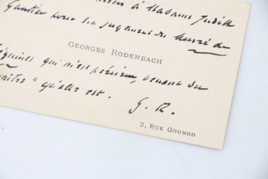 RODENBACH : Carte de visite autographe adressée à son amie Judith Gautier la remerciant pour l'éloge de son Musée des Béguines - Autographe, Edition Originale - Edition-Originale.com