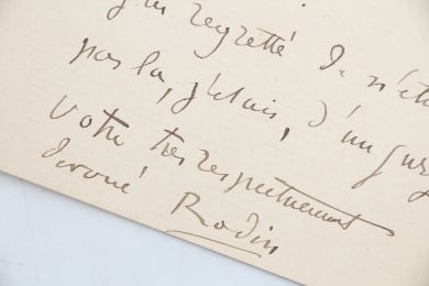 RODIN : Billet autographe adressé à Léopold Hugo le remerciant de l'envoi d'un portrait du général d'Empire Joseph Léopold Sigisbert Hugo, père de Victor Hugo - Autographe, Edition Originale - Edition-Originale.com