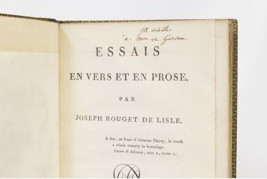 ROUGET DE L'ISLE : Essais en vers et en prose - Signiert, Erste Ausgabe - Edition-Originale.com