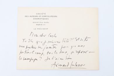 SALACROU : Billet autographe signé à son ami Carlo Rim - Signiert, Erste Ausgabe - Edition-Originale.com