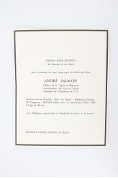 SALMON : Faire-part de décès d'André Salmon - First edition - Edition-Originale.com