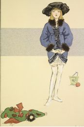 Costumes parisiens. Manteau de fillette en velours bleu garni de Skungs. Guêtres de Suède blanc (pl.34, Journal des Dames et des Modes, 1912 n°19) - Edition Originale - Edition-Originale.com