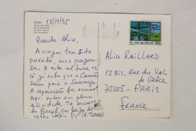 TORRES : Carte postale autographe signée adressée à sa traductrice en français Alice Raillard - Signiert, Erste Ausgabe - Edition-Originale.com