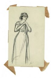 VALERY : Dessin original signé au crayon représentant une femme en pied - Autographe, Edition Originale - Edition-Originale.com