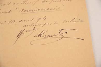 VERLAINE : Reçu autographe daté et signé d'Eugénie Krantz (au nom de Verlaine) confirmant un paiement de Léon Vanier son éditeur - Signed book, First edition - Edition-Originale.com