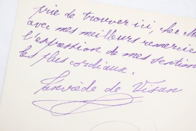 VISAN : Bristol autographe signé remerciant son correspondant pour l'envoi de fleurs :