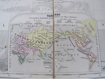 VUILLEMIN : Nouveau planisphère de la terre indiquant les grandes divisions physiques et politiques de la terre, la géographie statistique et industrielle des différents états, les colonies europénnes et l'époque des principales découvertes - Edition-Originale.com