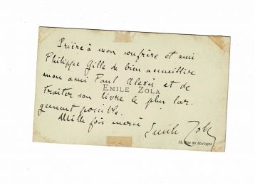ZOLA : Carte de visite autographe signée adressée à Philippe Gille - Signed book, First edition - Edition-Originale.com
