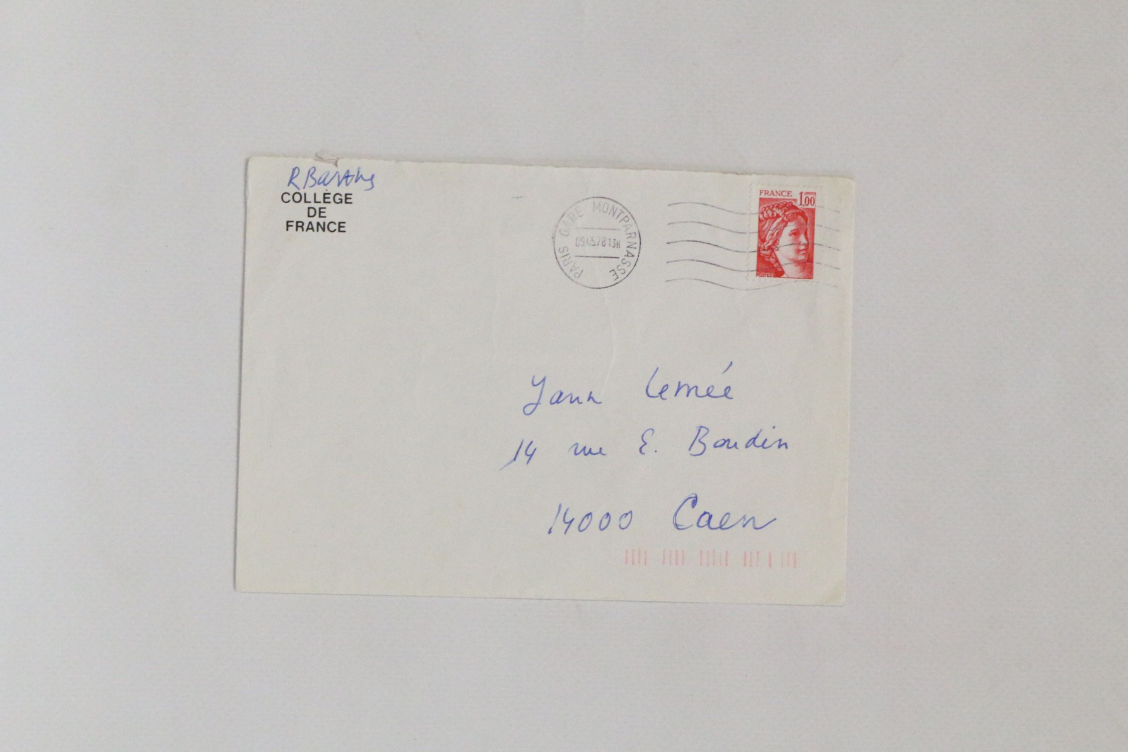 Barthes Lettre Autographe Signee A Yann Lemee Je Suis Si