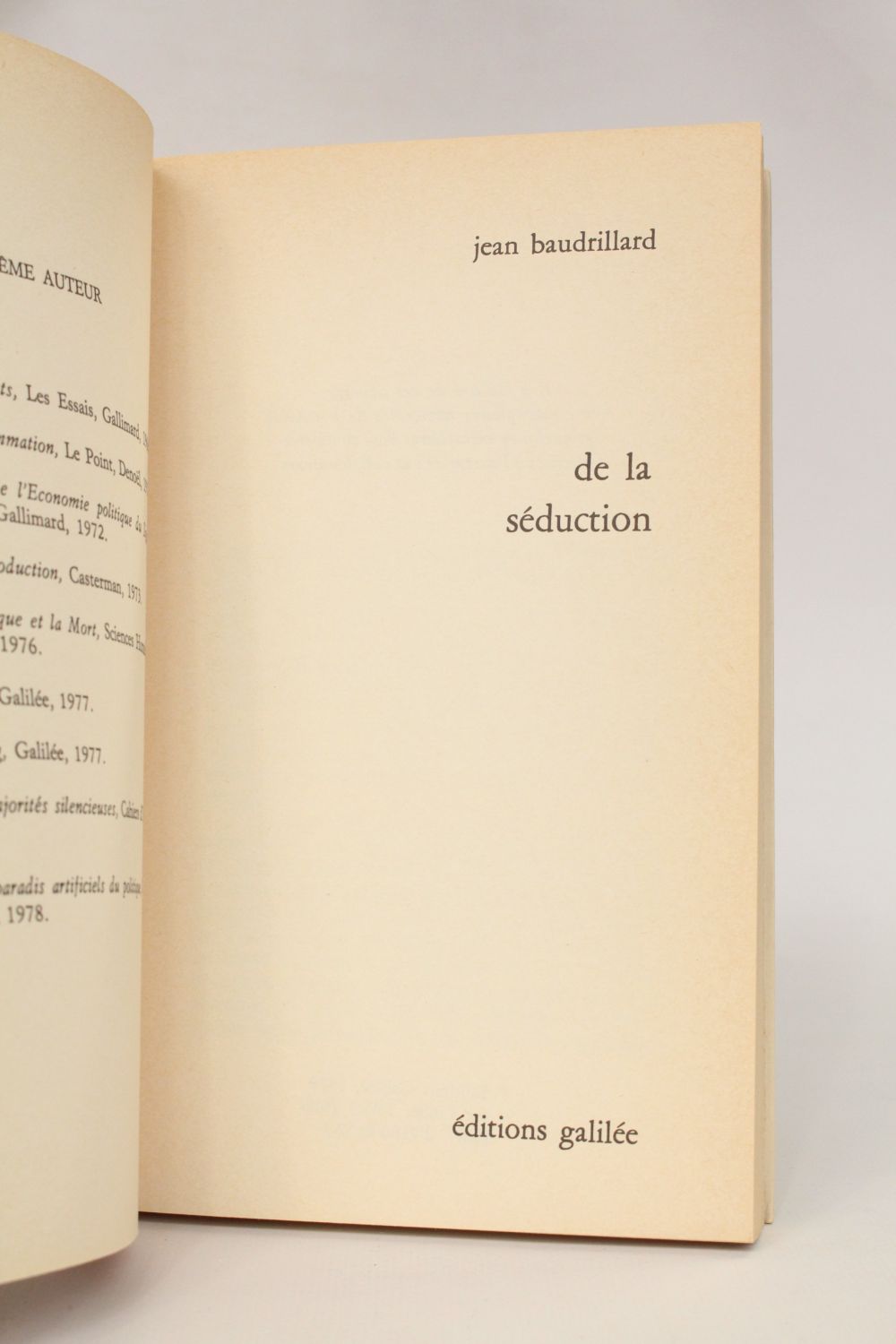 BAUDRILLARD : De la séduction - Signed book, First edition - Edition ...