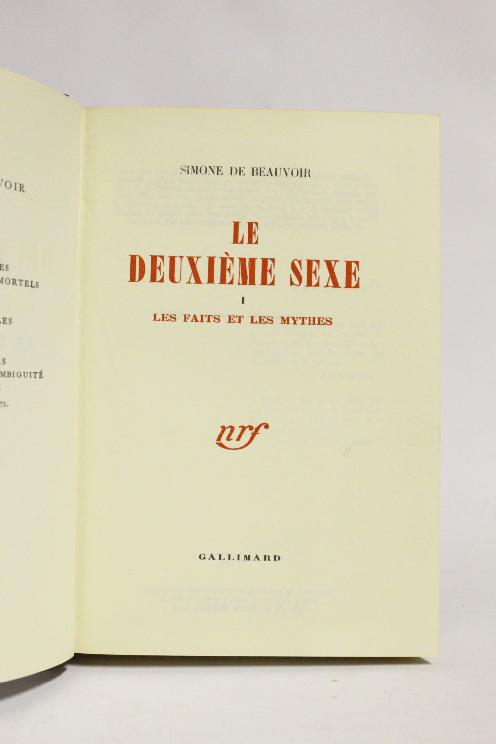 Beauvoir Le Deuxième Sexe First Edition Edition