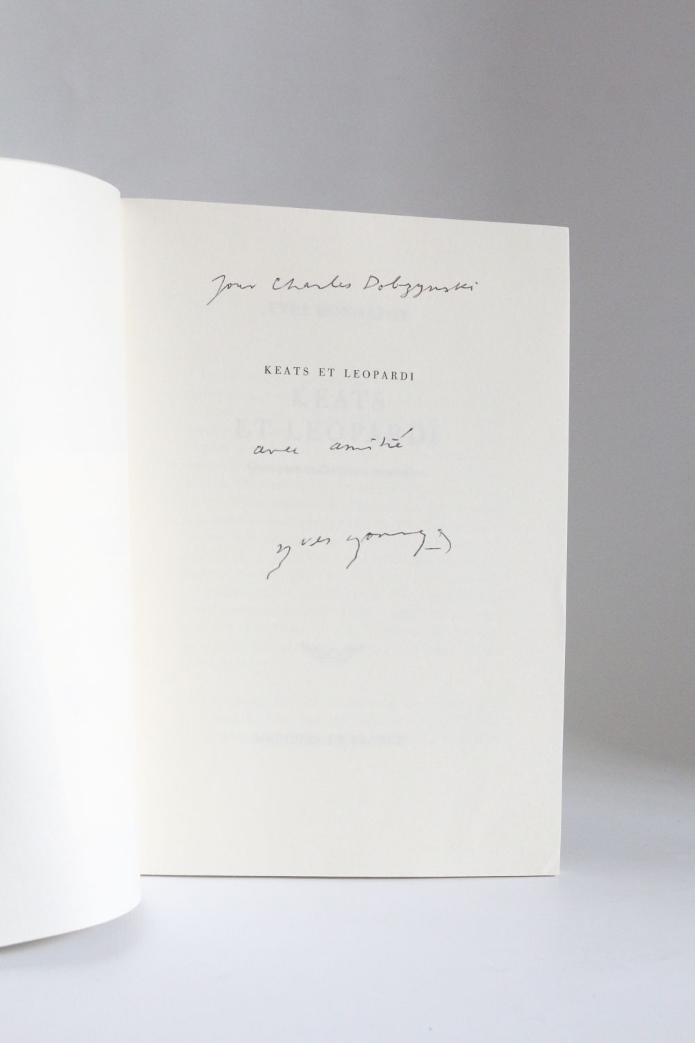 BONNEFOY : Keats et Leopardi - Signed book, First edition - Edition ...