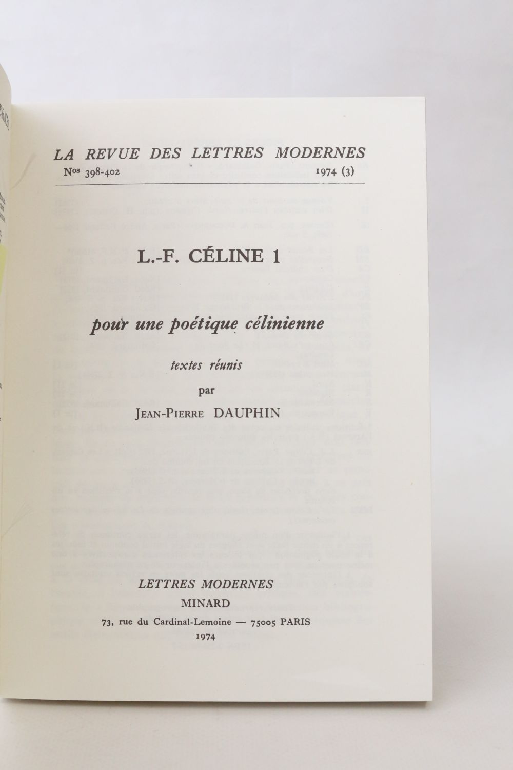 DAUPHIN Collection complète des études céliniennes de "La revue des