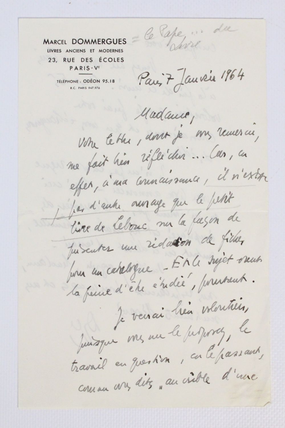 DOMMERGUES : Lettre autographe signée de Marcel Dommergues - Signed ...