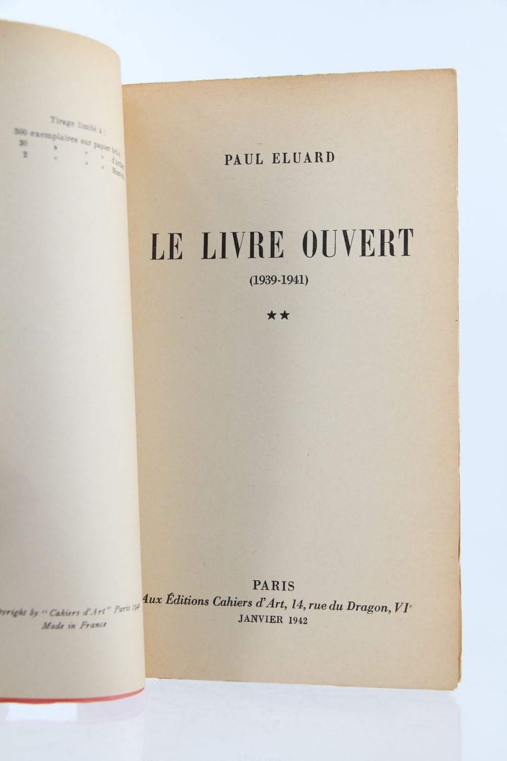 ELUARD : Le livre ouvert II (1939-1941) - Signed book, First edition ...