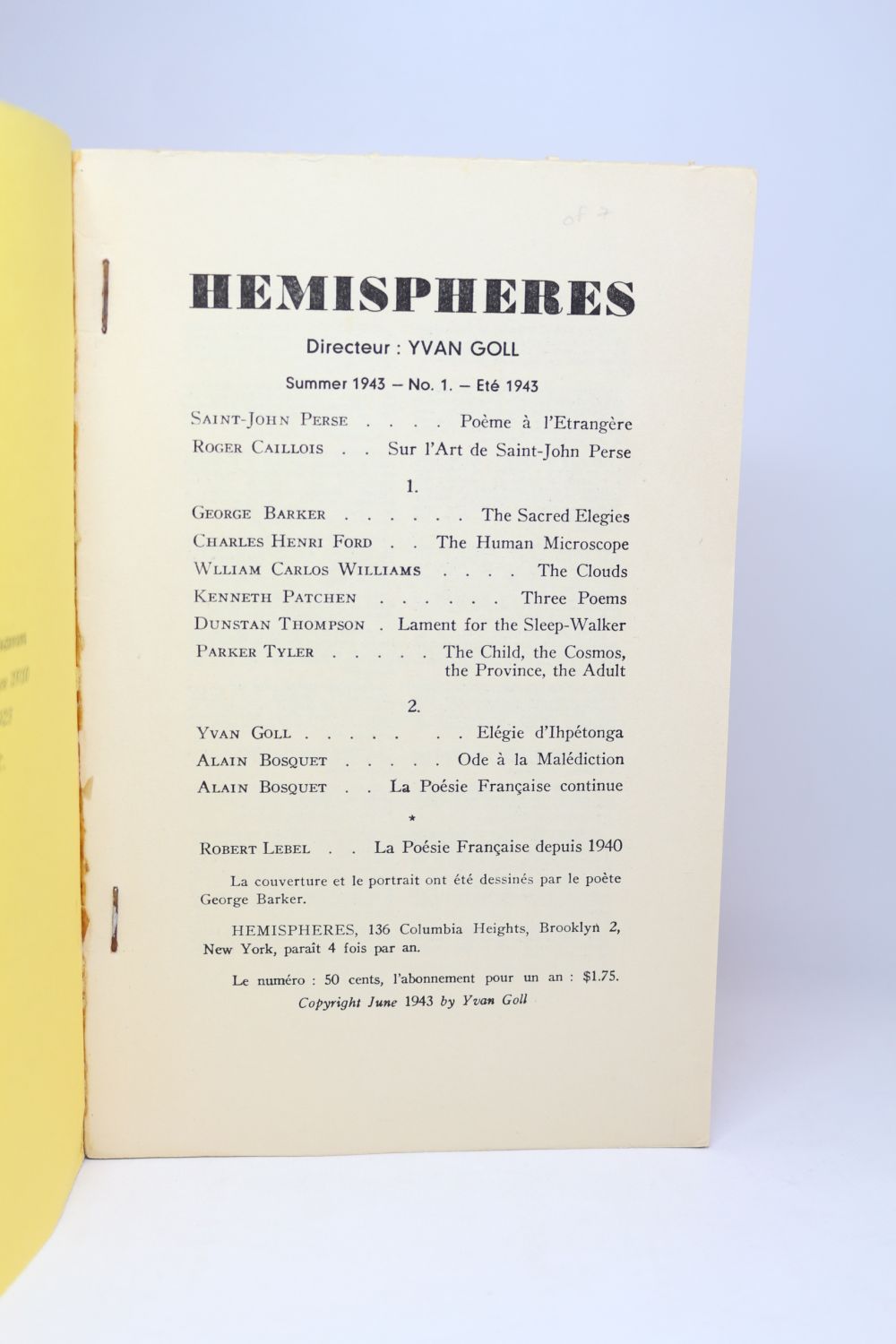 Goll Hemispheres Revue Franco Americaine De Poesie Collection Complete Du N 1 Au N