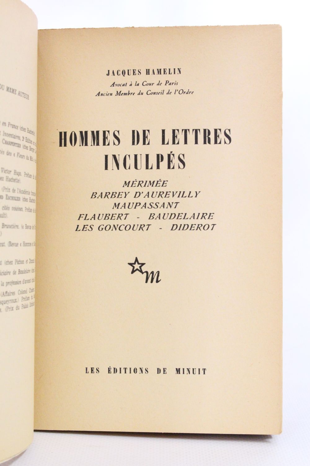 HAMELIN : Hommes de lettres inculpés : Mérimée - Barbey d'Aurevilly ...