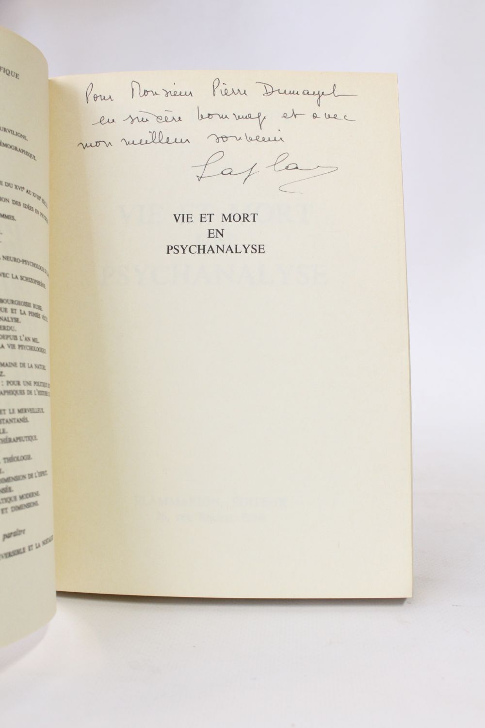 LAPLANCHE : Vie et mort en psychanalyse - Signed book, First edition ...