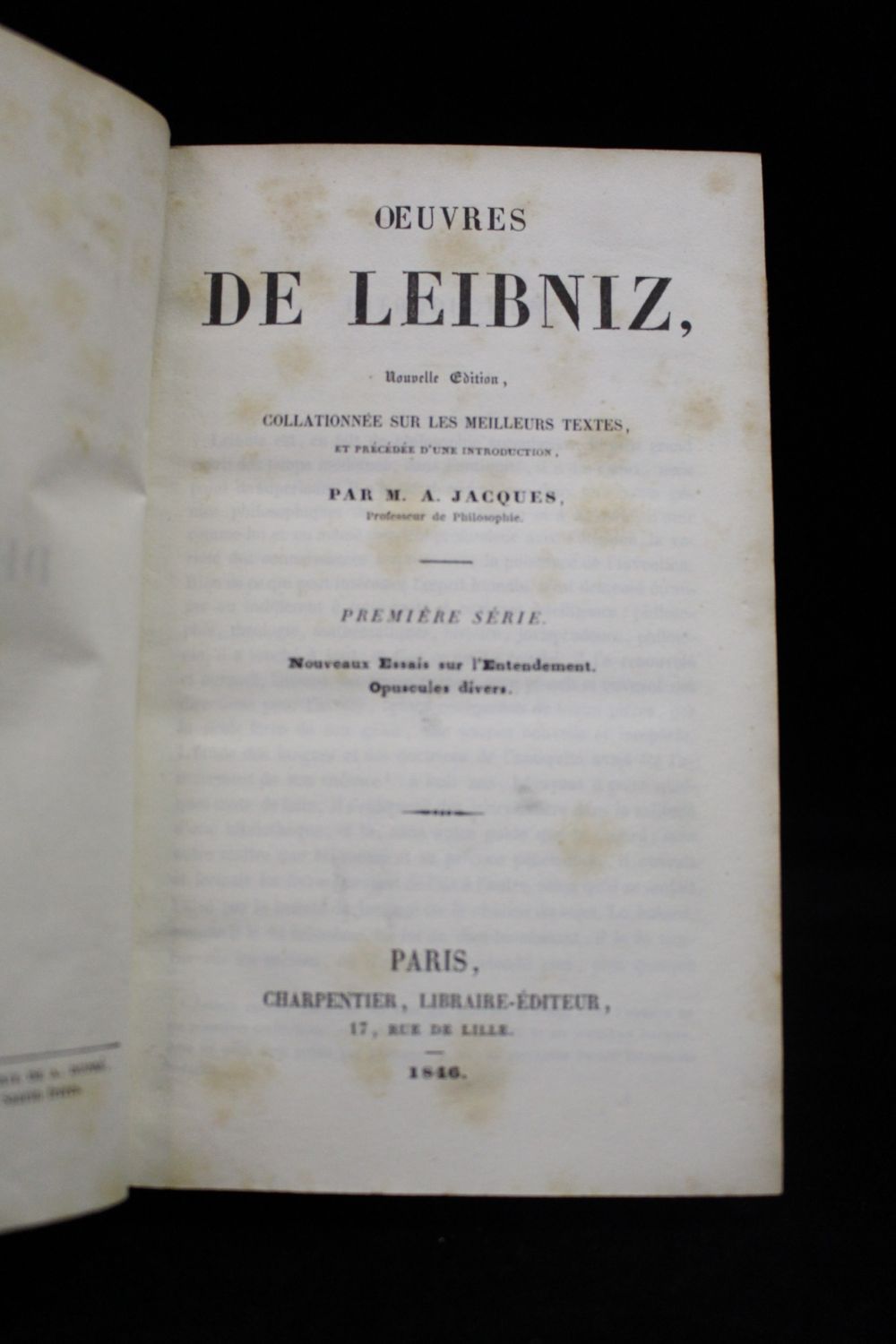 LEIBNIZ : Oeuvres de Leibniz, collationnée sur les meilleurs textes, et ...