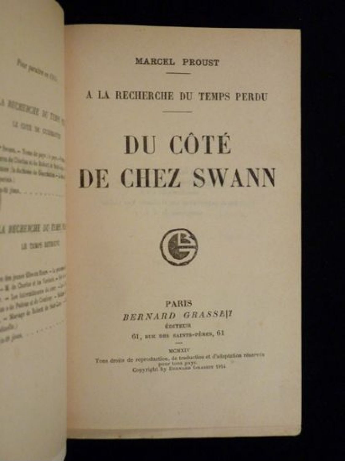 Proust Du Côté De Chez Swann Edition Originale Edition 