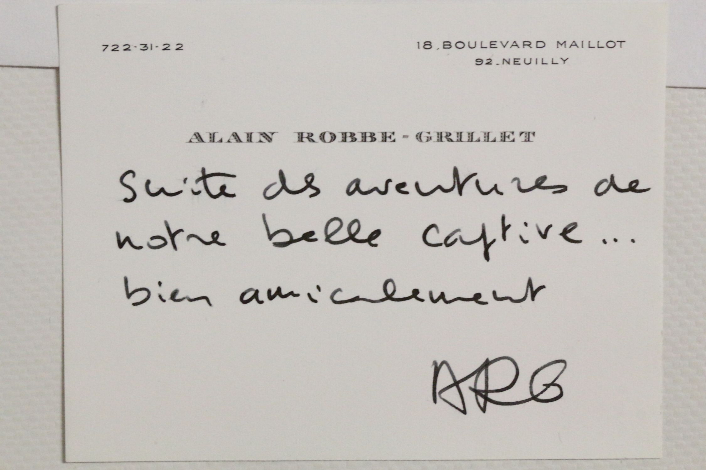 ROBBE-GRILLET : Carte de visite autographe signée à son ami Georges ...