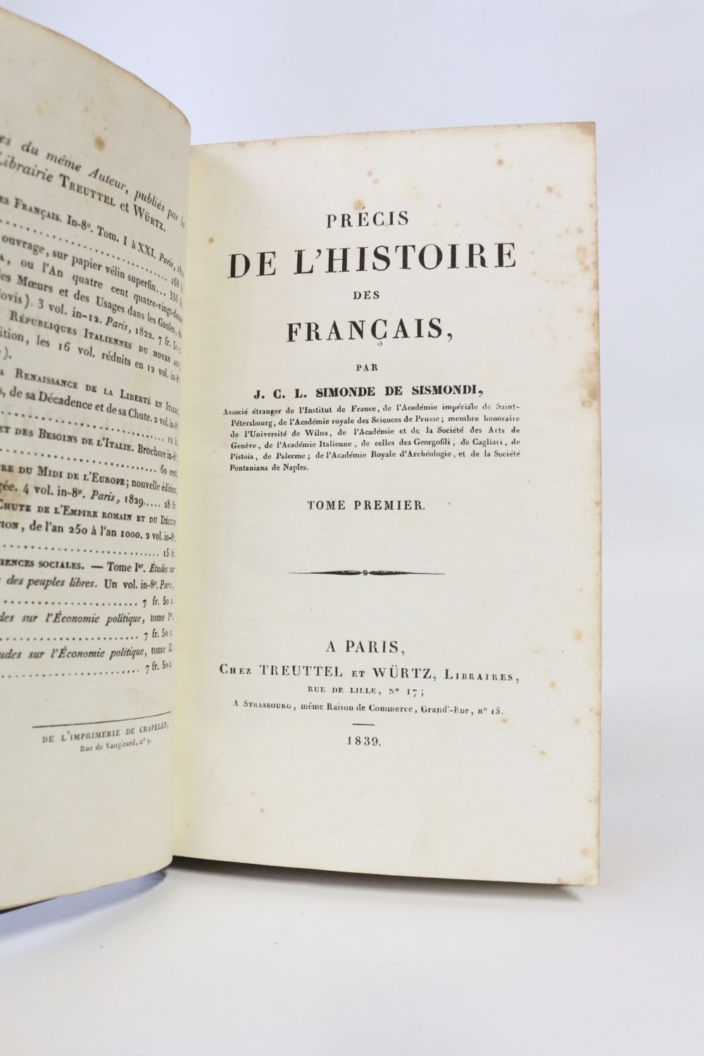 SIMONDE de SISMONDI : Précis de l'histoire des français - First edition ...