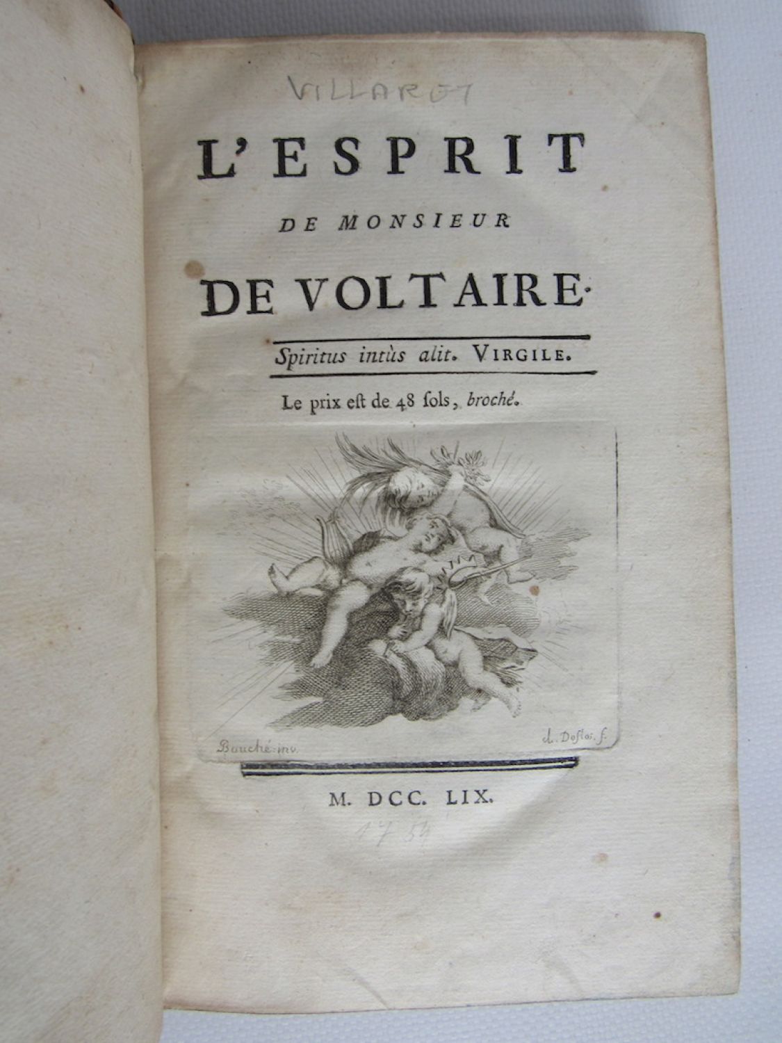 買う安いVoltaire著 Claude Villaret編『L’esprit de monsieur De Voltaire』1759年初版本 ヴォルテール名言集 画集