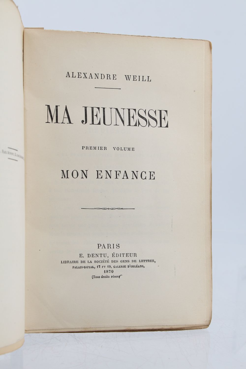 WEILL Ma jeunesse ère partie Mon enfance ème partie Mon adolescence ème