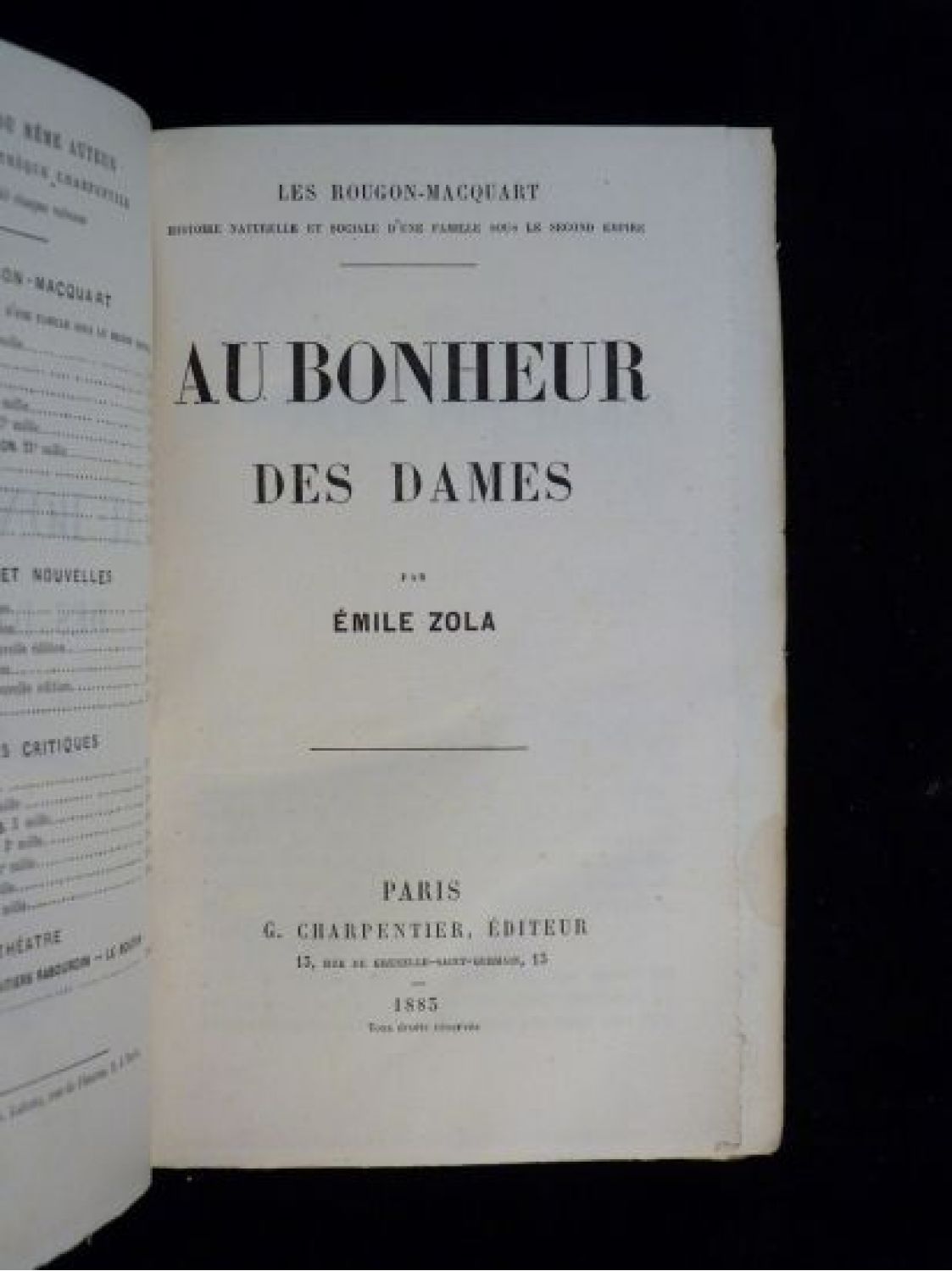 Zola Au Bonheur Des Dames Edition Originale Edition