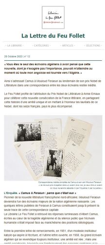 La Lettre du Feu Follet n° 12  | Camus & Feraoun : Parce que c'étaient eux.