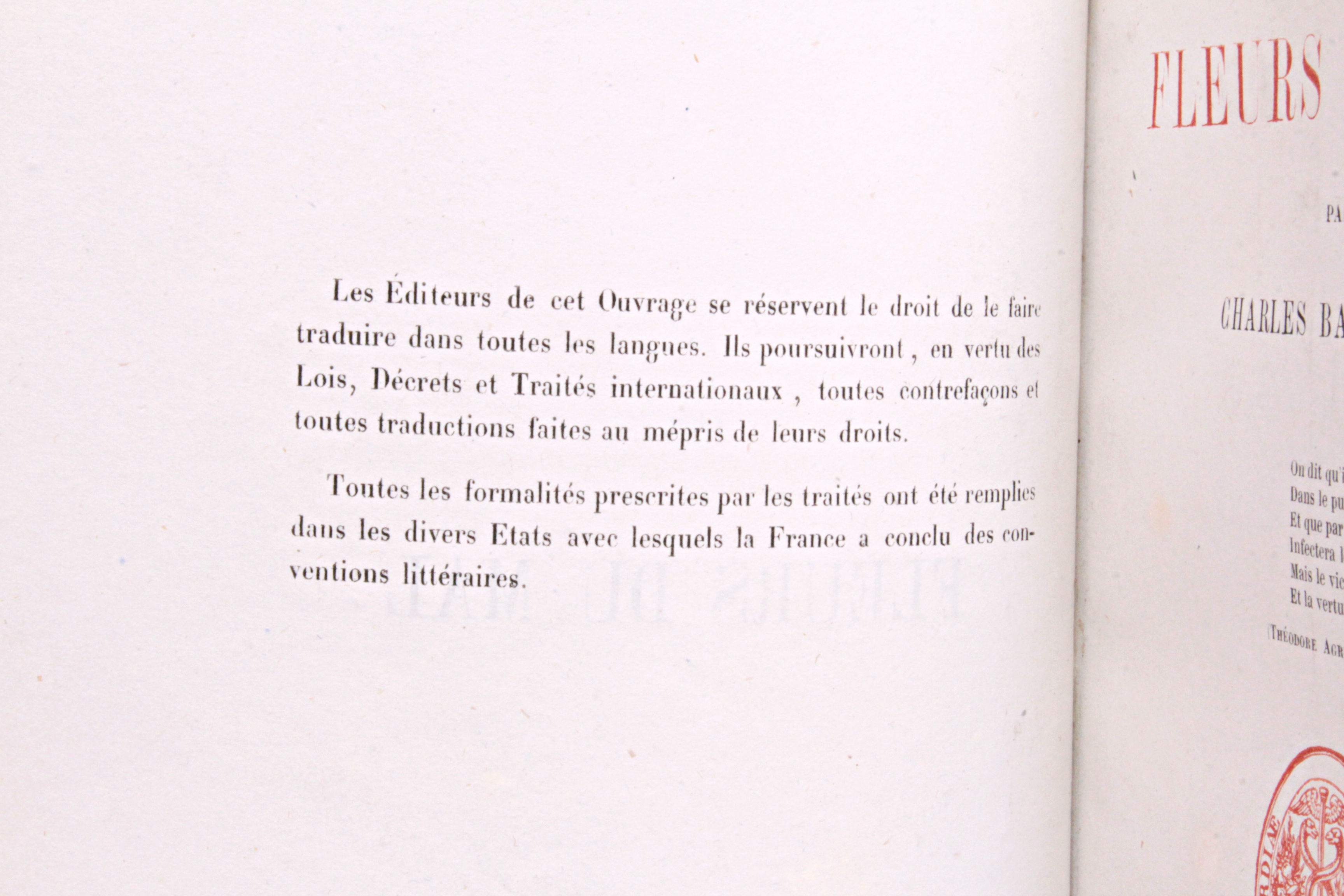 Baudelaire Fleurs du mal premier tirage 1857 avertissement 